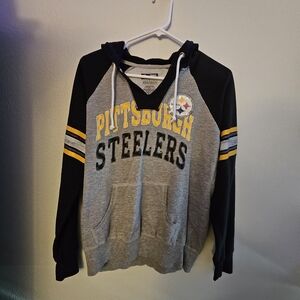 NFL Team Apparel 1st & Fashion Pittsburgh Steelers Women's Gray and Black Hoodie